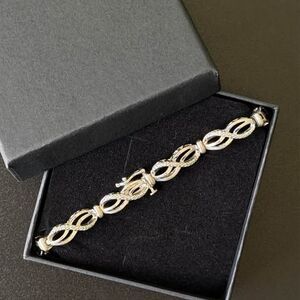 SUN Sterling Silver Genuine Diamond Infinity Bracelet | 7.5” Elegant Luxury